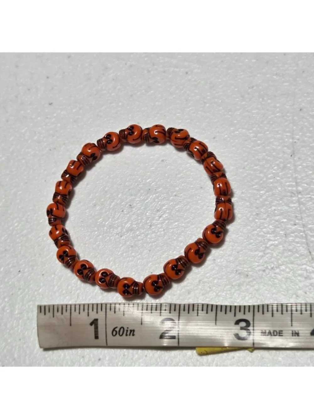 Halloween Beaded Bracelet Orange Skull Spooky Holiday Stretch Fashion Jewelry